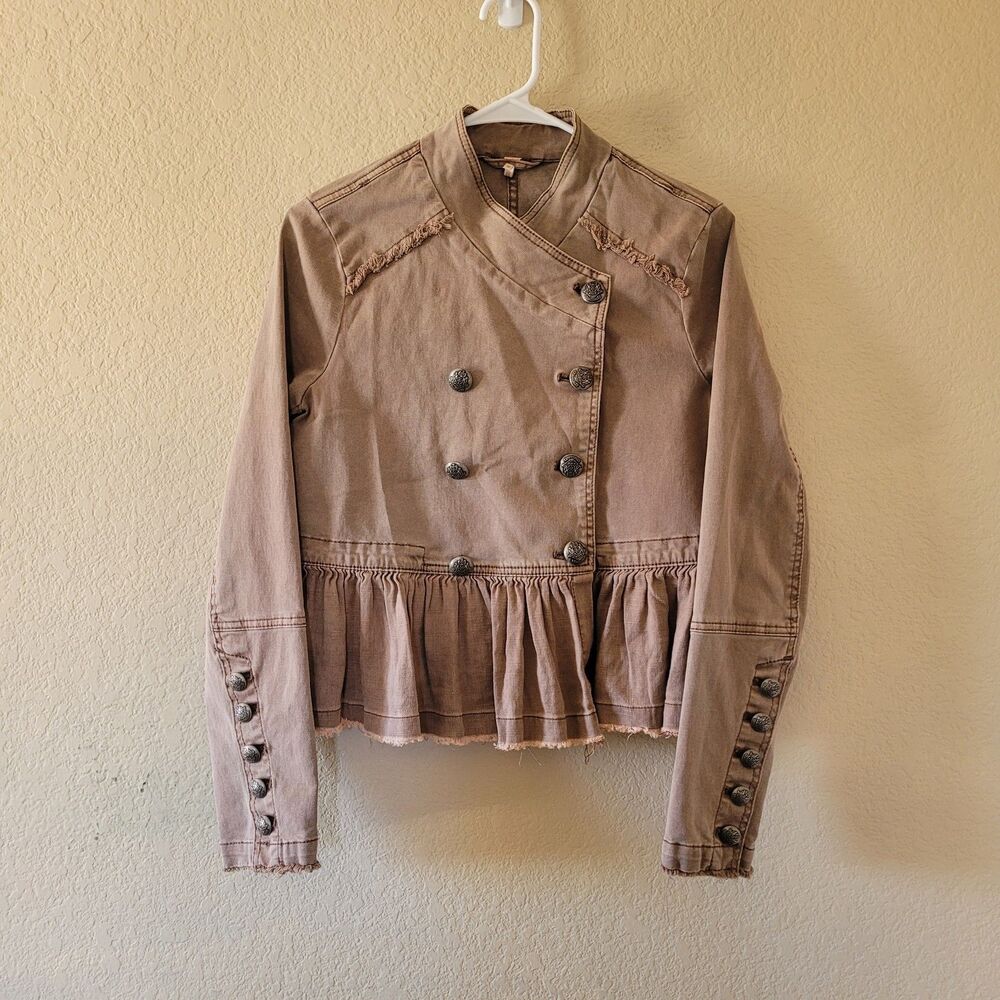 Free People Military Ruffles Jacket Size Xs Brown Boho Chic Victorian Steampunk